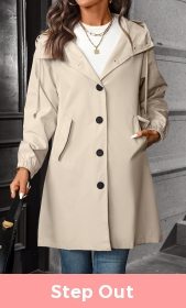 Beige Drawstring Long Sleeve Hooded Trench Coat