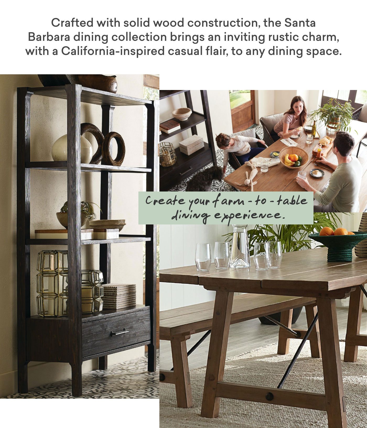 Crafted with solid wood construction, the Santa Barbara dining collection brings an inviting rustic charm, with a California-inspired casual flair, to any dining space. Shop now.