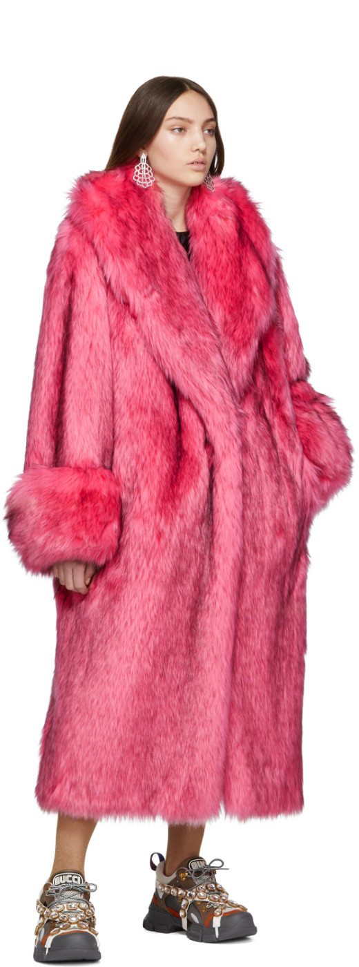 Gucci - Pink Faux Fur Oversized Coat