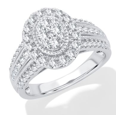 Multi-Stone Diamond Engagement Ring 1 ct tw Round-cut 10K White Gold