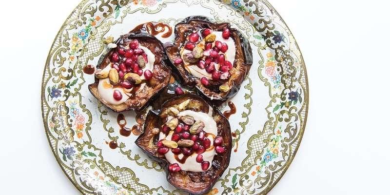 Fried Eggplant with Tahini and Pomegranate Seeds