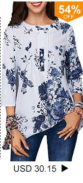 Button Detail Three Quarter Sleeve Flower Print Blouse