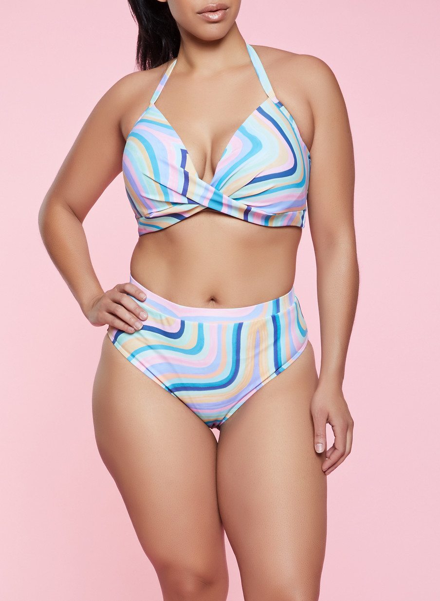 Plus Size Swirl Stripe Bikini Top