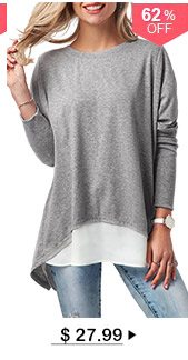 Long Sleeve Button Back Patchwork T Shirt