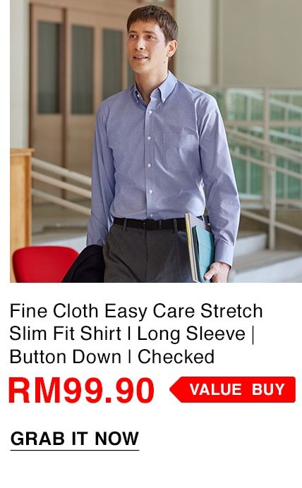 Fine Cloth Easy Care Stretch Slim Fit Shirt | Long Sleeve | Button Down | Checked