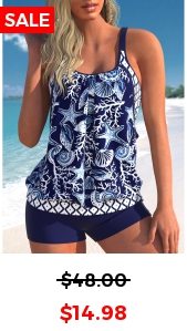Cut Out Animal Print Navy Tankini Top
