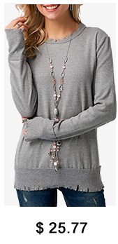 Frayed Grey Long Sleeve T Shirt