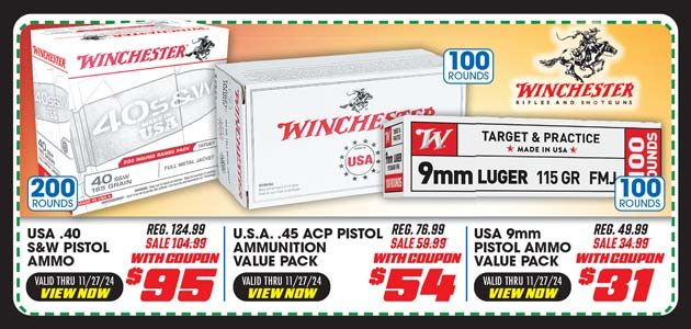 Winchester USA 9mm Pistol, USA .45 ACP or USA .40 Caliber Ammo