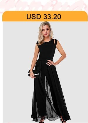 BRound Neck High Waist Chiffon Overlay Black Jumpsuit