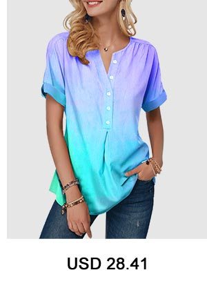 Button Front Short Sleeve Curved Hem Blouse