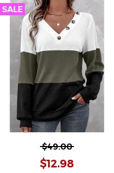 Olive Green Patchwork Long Sleeve V Neck Sweatshirt