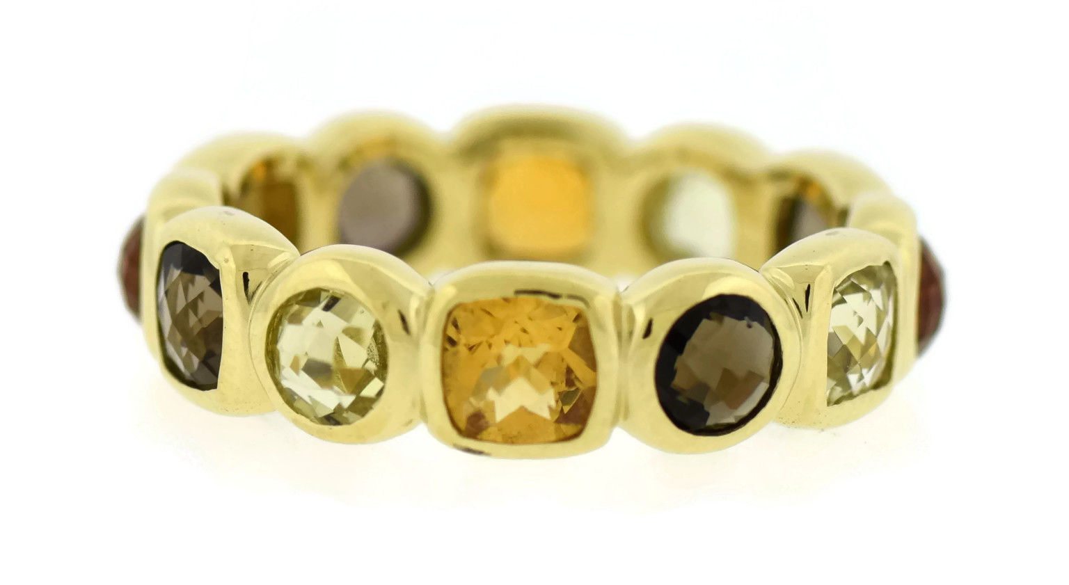 Image of David Yurman 18K Yellow Gold 12 Gemstones Chiclet Ring Size 6.25