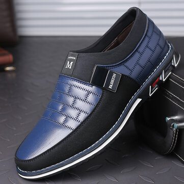 Men Leather Splicing Soft Sole Casual Shoes