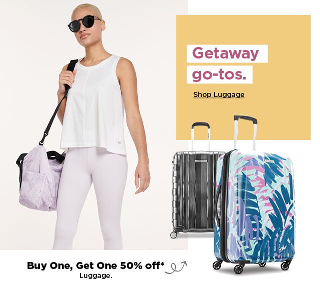 shop luggage. buy one get one 50% off.