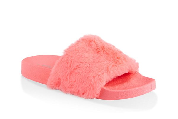 Faux Fur Band Pool Slides