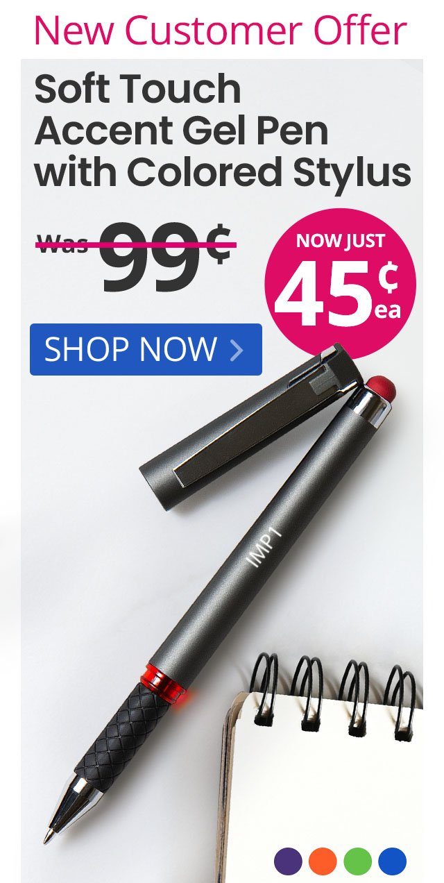 Soft Touch Accent Gel Pen with Colored Stylus for only 45¢ each!