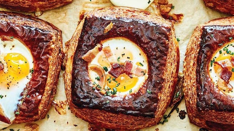 Baked Egg Danish with Kimchi and Bacon