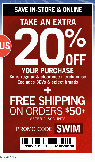 Extra 20% Off + Free Shipping on $50+ | Code SWIM | Get Coupon | Exclusions Apply