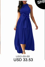 Royal Blue Cardigan and Belted Asymmetric Hem Dress