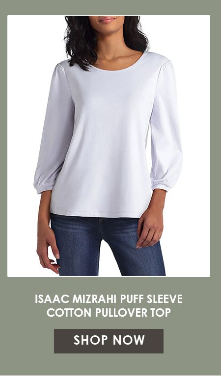 Isaac Mizrahi Puff Sleeve Cotton Pullover Top 
