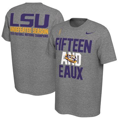 LSU Tigers Nike College Football Playoff 2019 National Champions Undefeated T-Shirt - Heather Gray