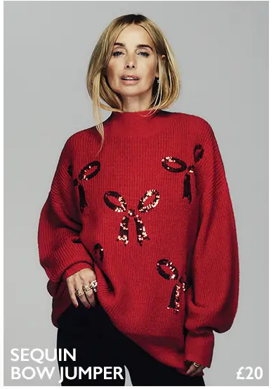 Womens Red Sequin Bow Jumper