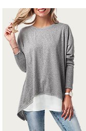 Patchwork Long Sleeve Button Back T Shirt