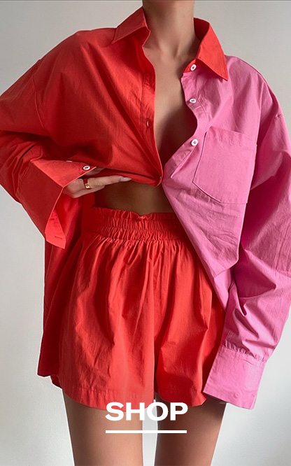 ROEWE COLOUR BLOCK OVERSIZED BUTTON UP SHIRT IN OXY FIRE & PINK