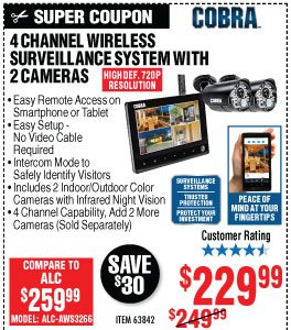 View 4 Channel Wireless Surveillance System with 2 Camera