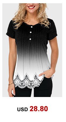Lace Patchwork Scalloped Hem Crinkle Chest T Shirt 