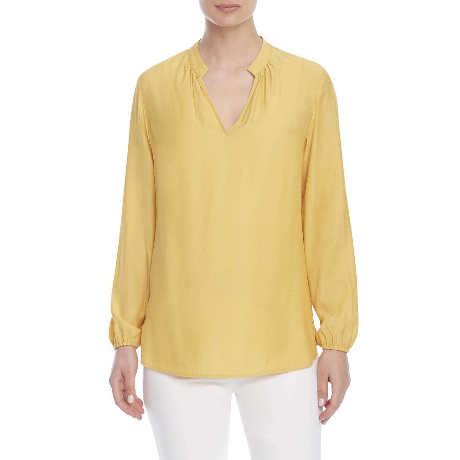 Stand Collar Long Sleeve Tunic - CEZANNE YELLOW / L