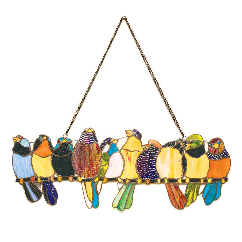 Birds on a Wire Stained Glass Hanging Panel