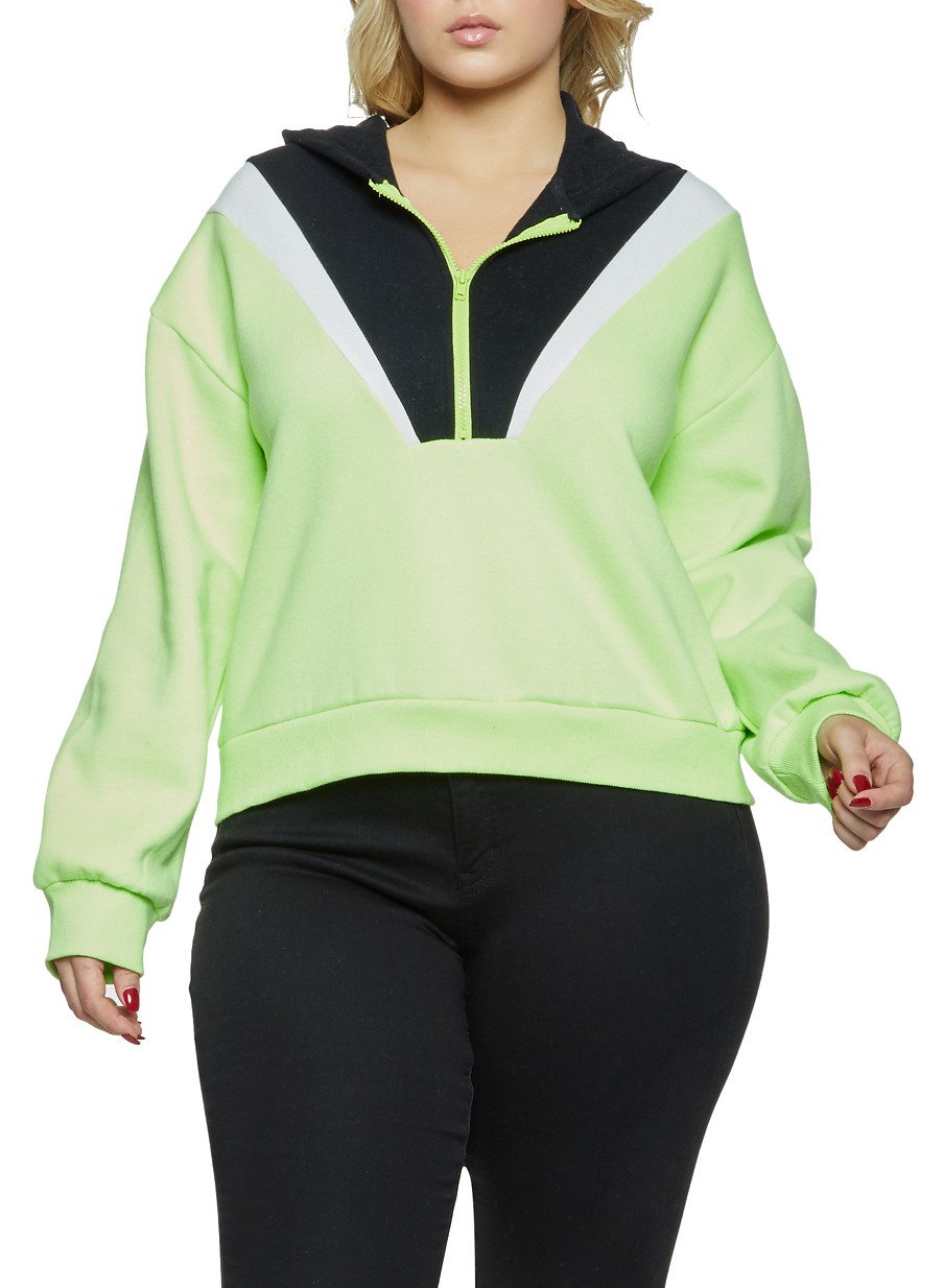 Plus Size Color Block Hooded Sweatshirt