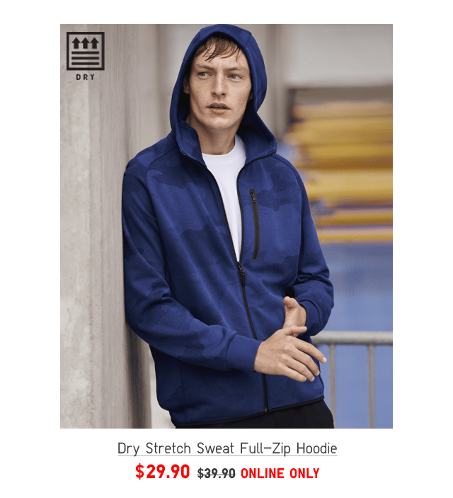 DRY STRETCH SWEAT FULL-ZIP HOODIE $29.90