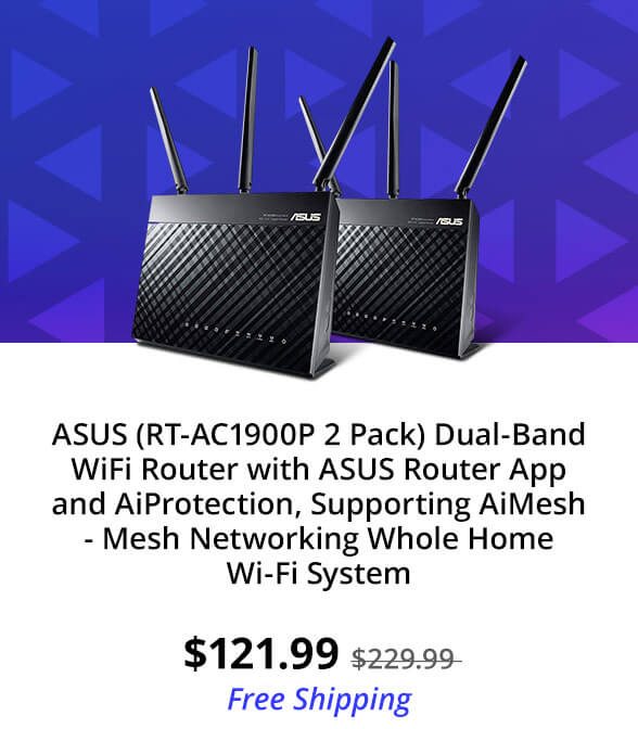 ASUS (RT-AC1900P 2 Pack) Dual-Band WiFi Router with ASUS Router App and AiProtection, Supporting AiMesh - Mesh Networking Whole Home Wi-Fi System