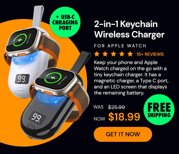 2-in-1 Keychain Wireless Charger for iPhone and Apple Watch - Black