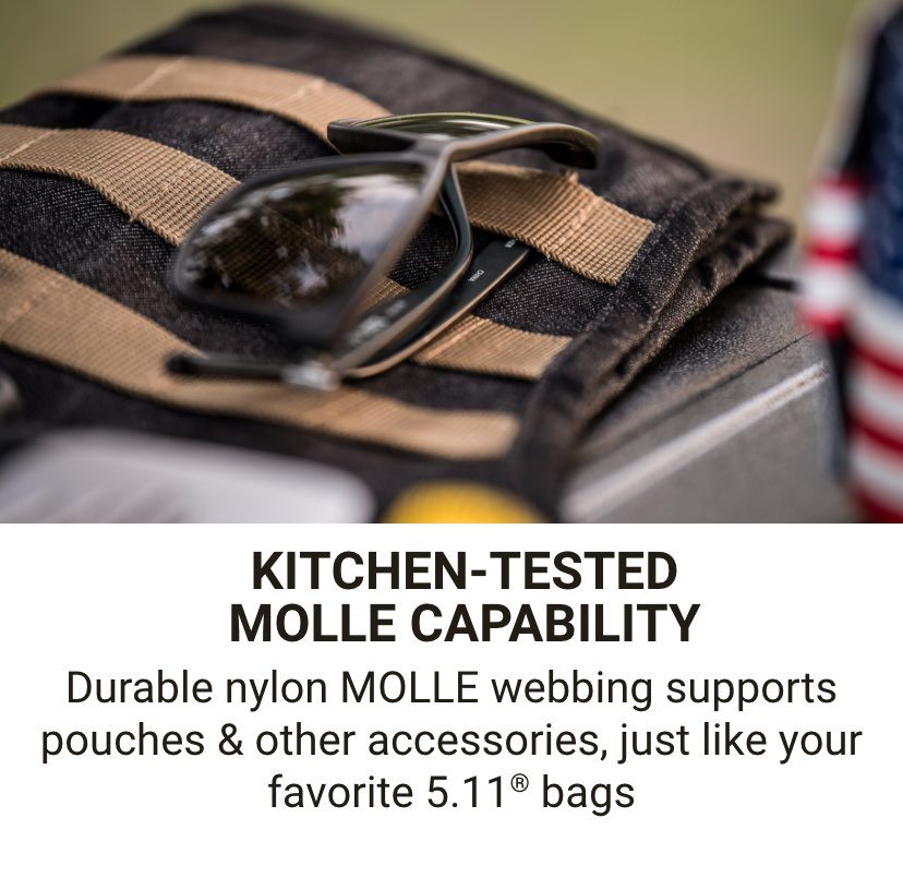 Durable MOLLE webbing supports pouches and other accessories, just like your favorite 5.11 bags