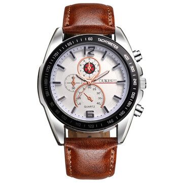 Deffrun Business Style Men Wrist Watch Decorate Three Dials Leather Strap Quartz Watches