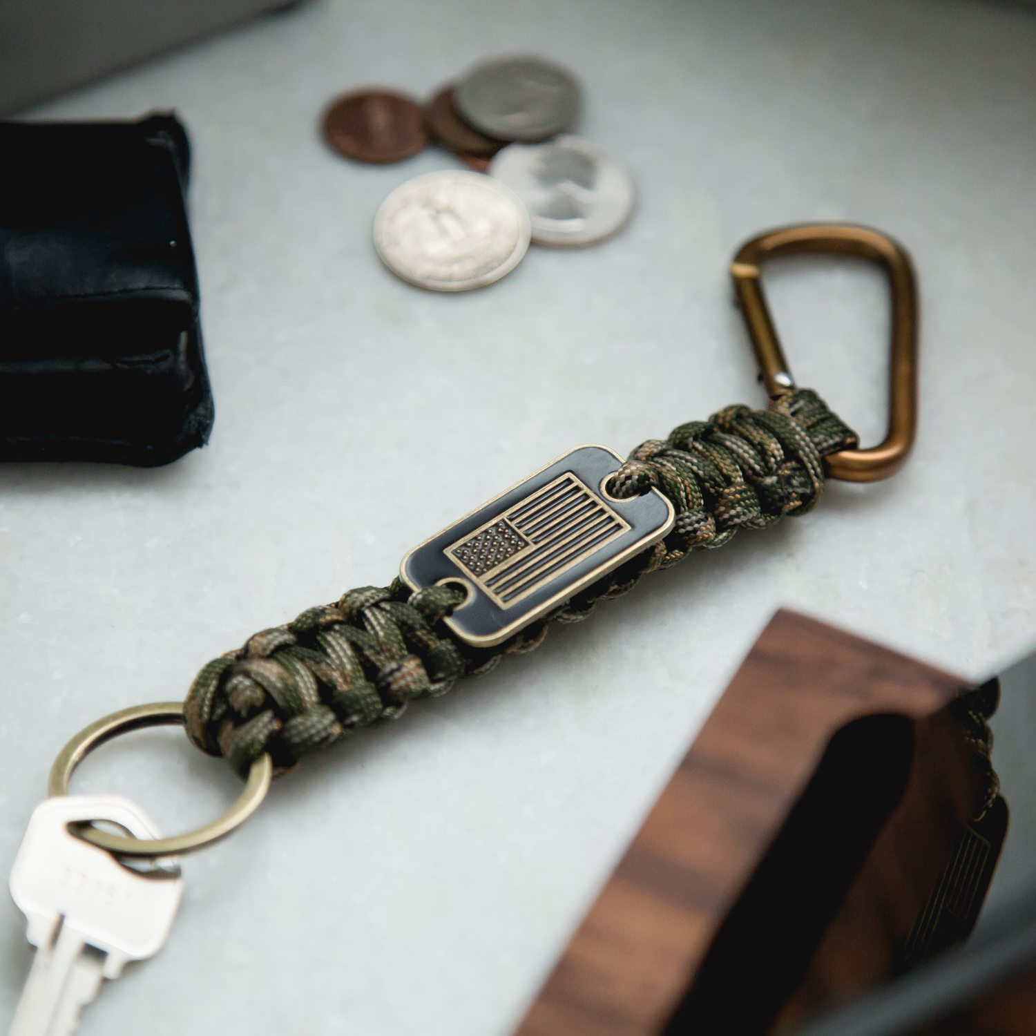 Image of Camo Paracord Bronze Flag Key Chain