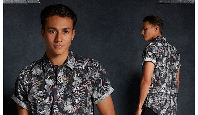 Dino Palm Leaf Woven Button-Up