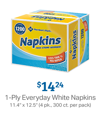 1-Ply Everyday White Napkins 11.4" x 12.5" (4 pk., 300 ct. per pack)