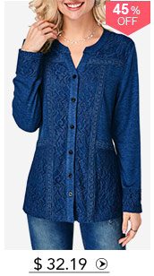 Button Up Long Sleeve Lace Panel Blouse