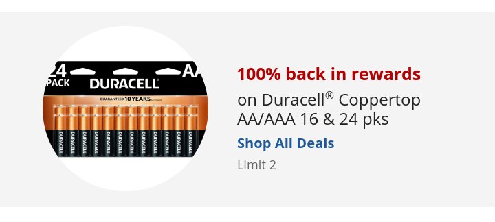 Recommended Offer: 100% back in rewards on Duracell® Coppertop AA/AAA 