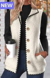 White Button Sleeveless Stand Collar Waistcoat