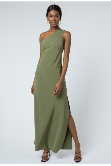 Lana One Shoulder Maxi Dress - Olive