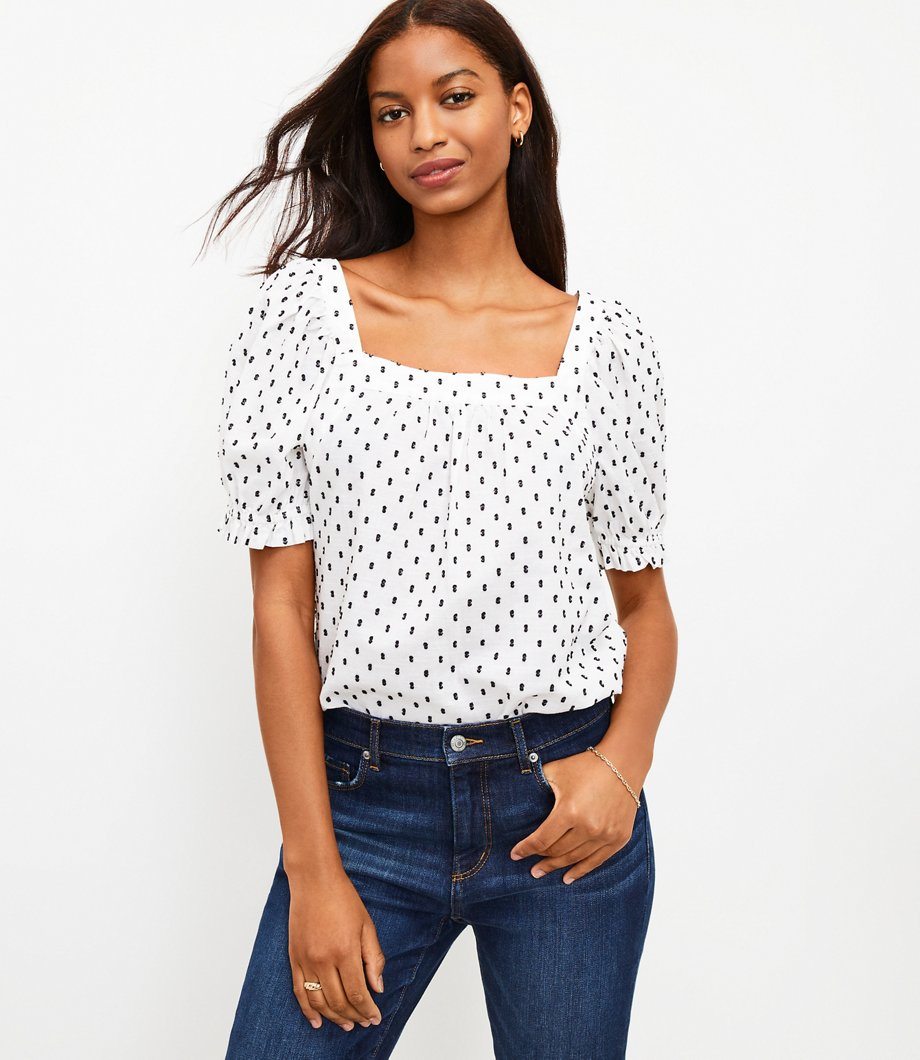 Clip Puff Sleeve Square Neck Top