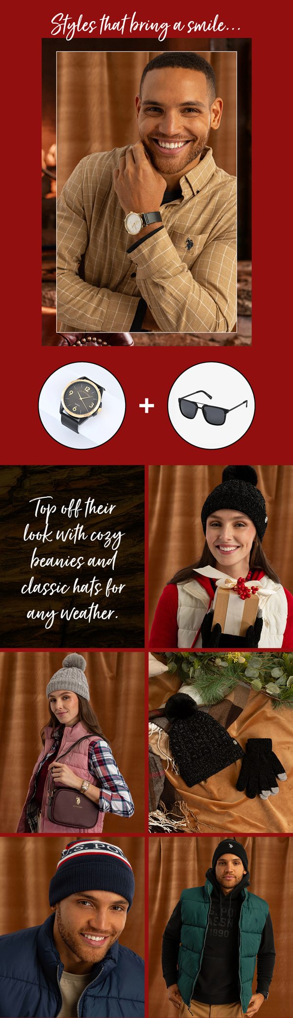 Styles that bring a smile...Top off their look with cozy beanies and classic hats for any weather.