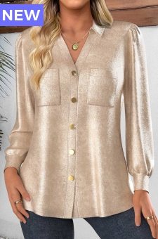 Champagne Button Long Sleeve Tunic Shirt