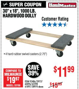 View 30 In x 18 In 1000 lbs. Capacity Hardwood Dolly