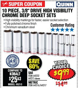 View 10 Pc 3/8 in. Drive SAE Chrome Deep Socket